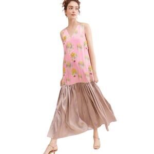 Anthropologie Pink and Tan Maxi Dress